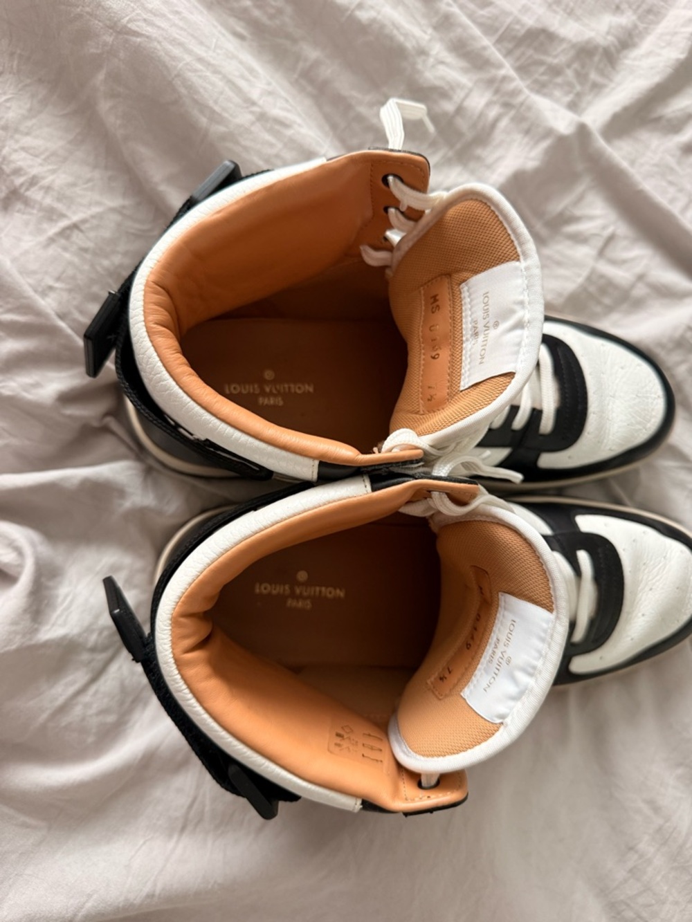 Louis Vuitton Noir Black & White High-Top Sneakers  Gold Accent - Picture 6 of 6